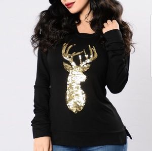 Sparkle Shiny Bling Reindeer Holiday Sweater